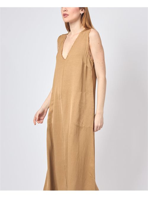 Manila Grace Women's Long Dress in Linen V-Neck MANILA GRACE | A013RUMA635